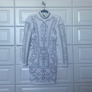 Bebe white jacquard studded dress